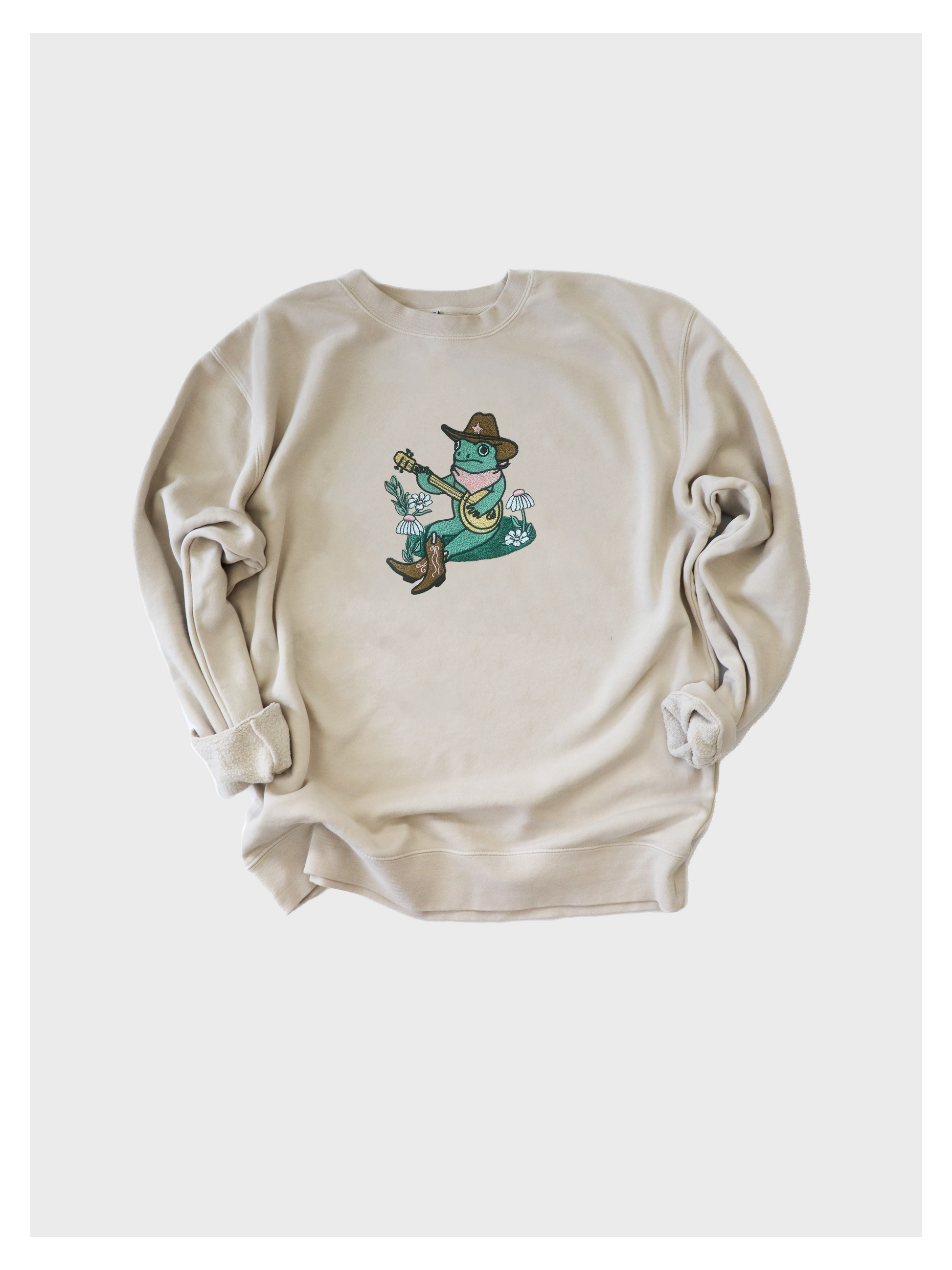 Frog Playing Banjo Embroidered Sweatshirt