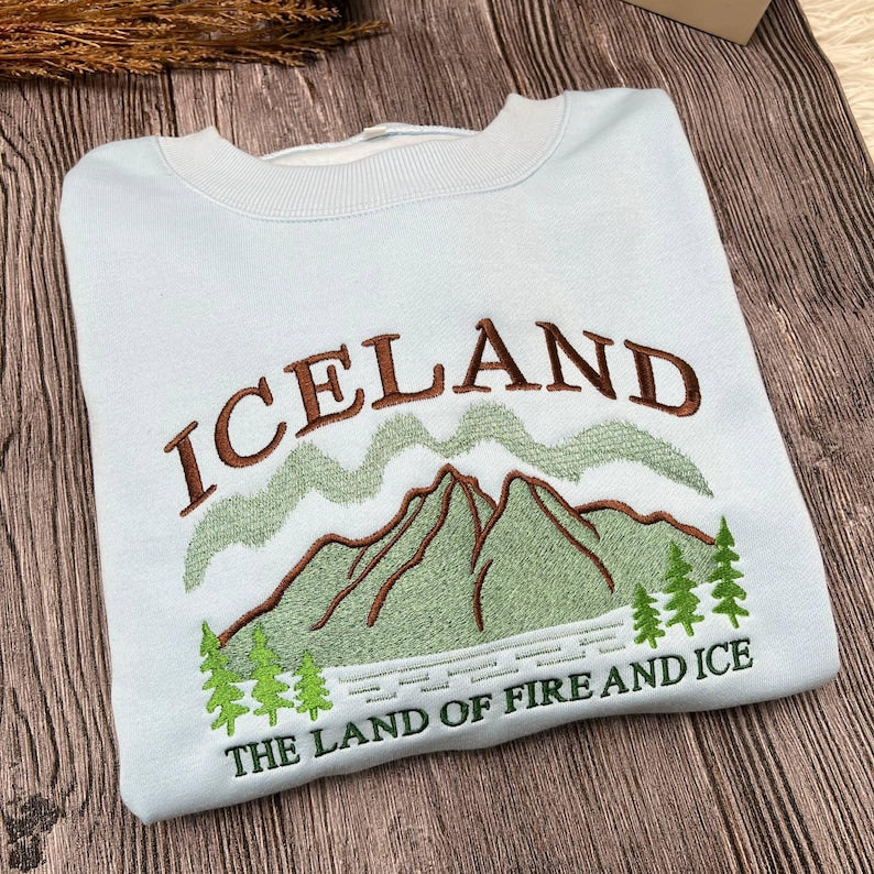 Embroidered Iceland Sweatshirt | Land of Fire and Ice Crewneck | Nordic Adventure Sweater | Cozy Winter Travel Gift