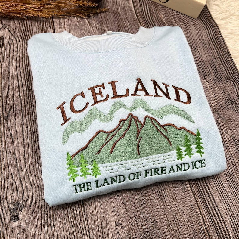 Embroidered Iceland Sweatshirt | Land of Fire and Ice Crewneck | Nordic Adventure Sweater | Cozy Winter Travel Gift