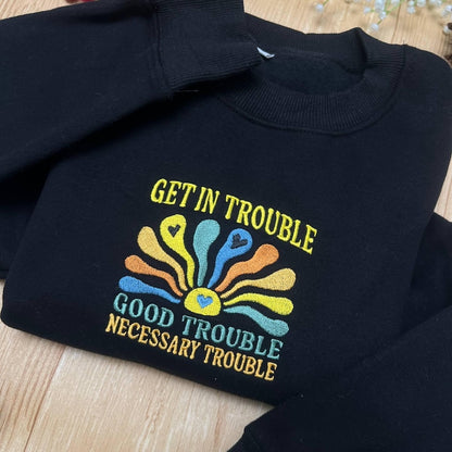 Get in Trouble Embroidered Shirt, Good Trouble Necessary Trouble Embroidery Tee, John Lewis Embroidered Top, Equality Embroidery Shirt