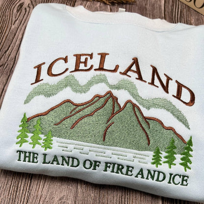 Embroidered Iceland Sweatshirt | Land of Fire and Ice Crewneck | Nordic Adventure Sweater | Cozy Winter Travel Gift