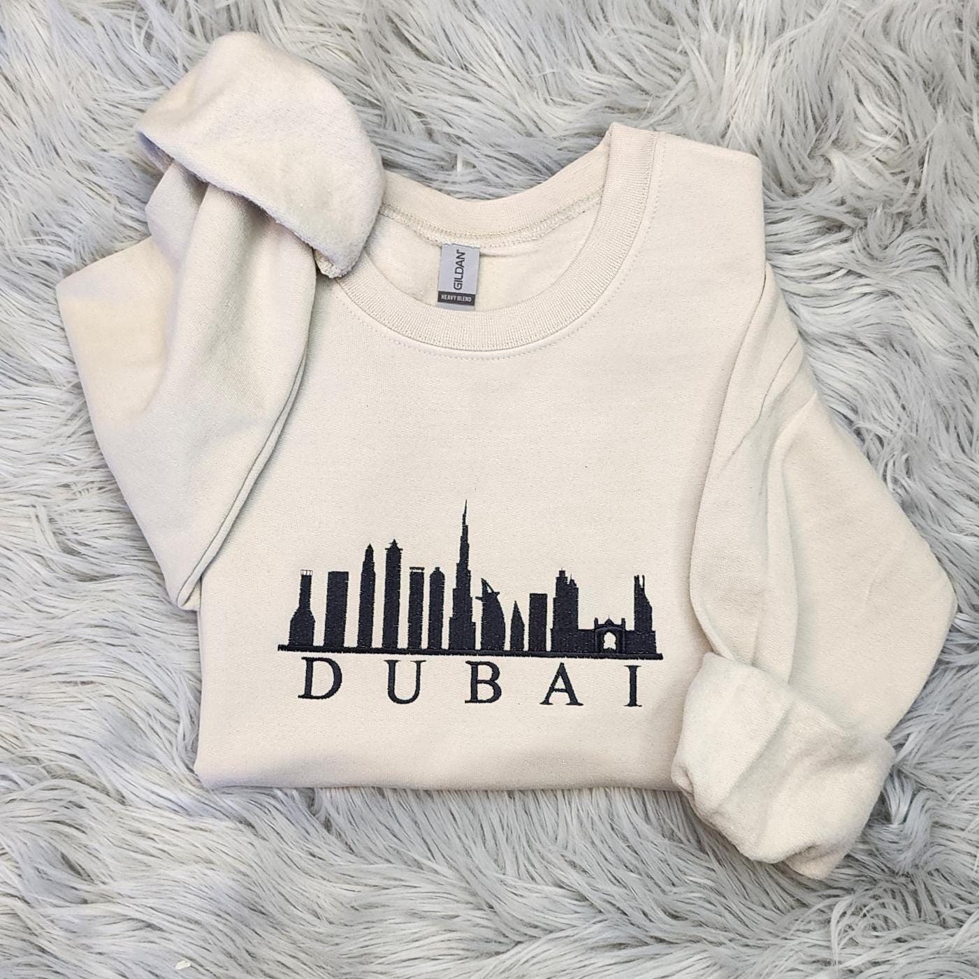 Dubai Skyline Embroidered Crewneck Sweatshirt: Travel Apparel