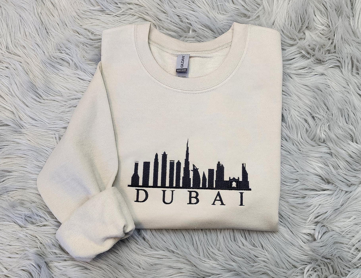 Dubai Skyline Embroidered Crewneck Sweatshirt: Travel Apparel