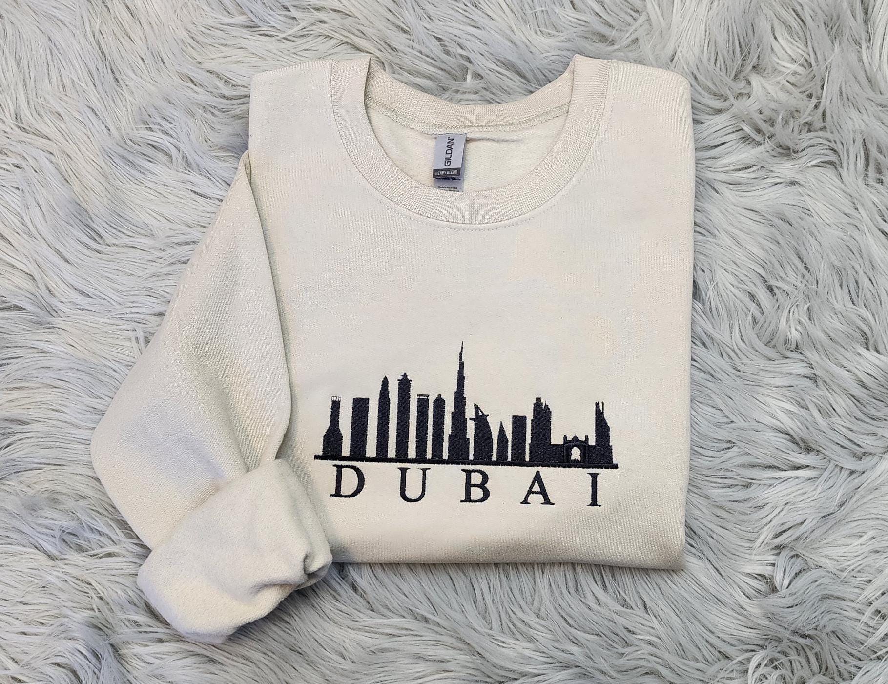 Dubai Skyline Embroidered Crewneck Sweatshirt: Travel Apparel