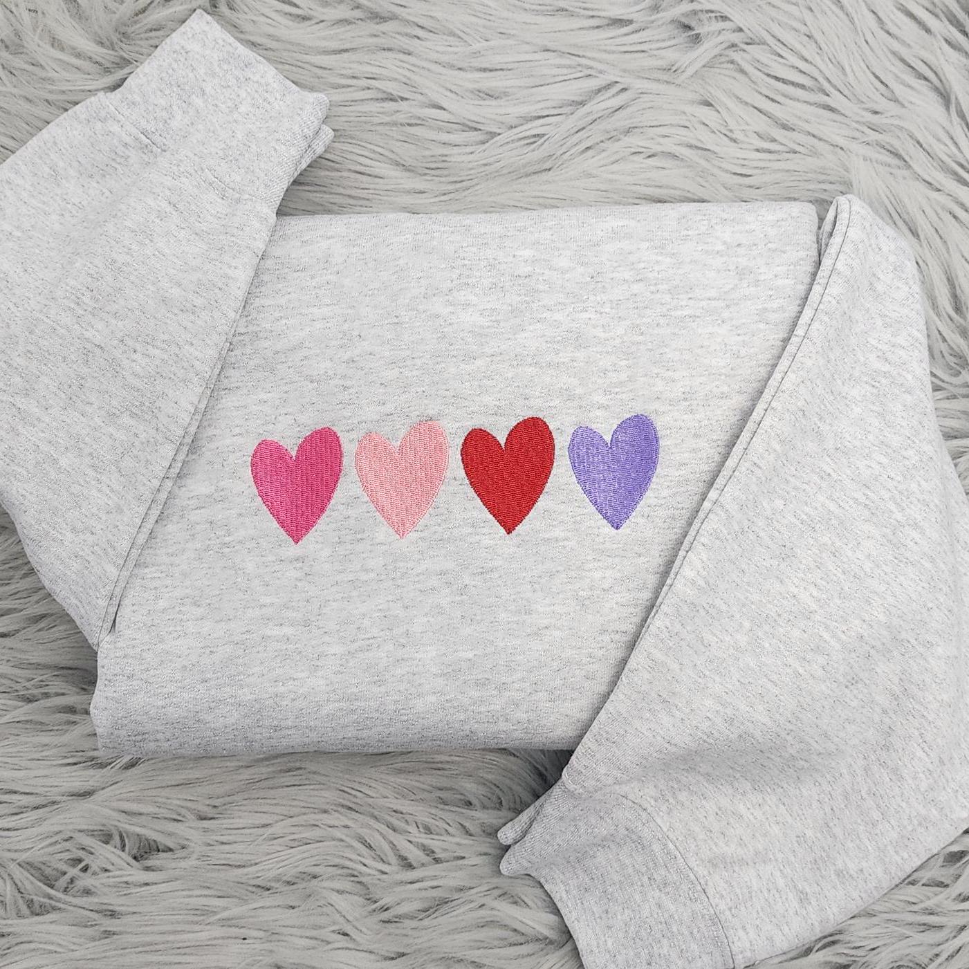 Embroidered Colorful Hearts Crewneck: Customizable Thread Colors