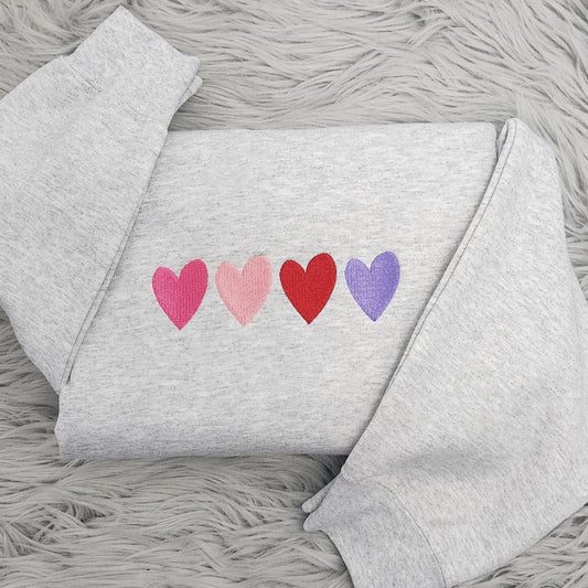 Embroidered Colorful Hearts Crewneck: Customizable Thread Colors
