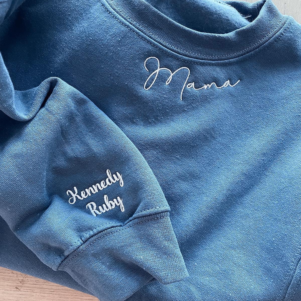 Custom Mama Neckline Embroidered Sweatshirt, Embroidered Hoodie, Cool Mom Outfit, Trendy Mom Clothing, Mom Life Apparel, Mother Day Gift