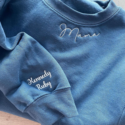 Custom Mama Neckline Embroidered Sweatshirt, Embroidered Hoodie, Cool Mom Outfit, Trendy Mom Clothing, Mom Life Apparel, Mother Day Gift