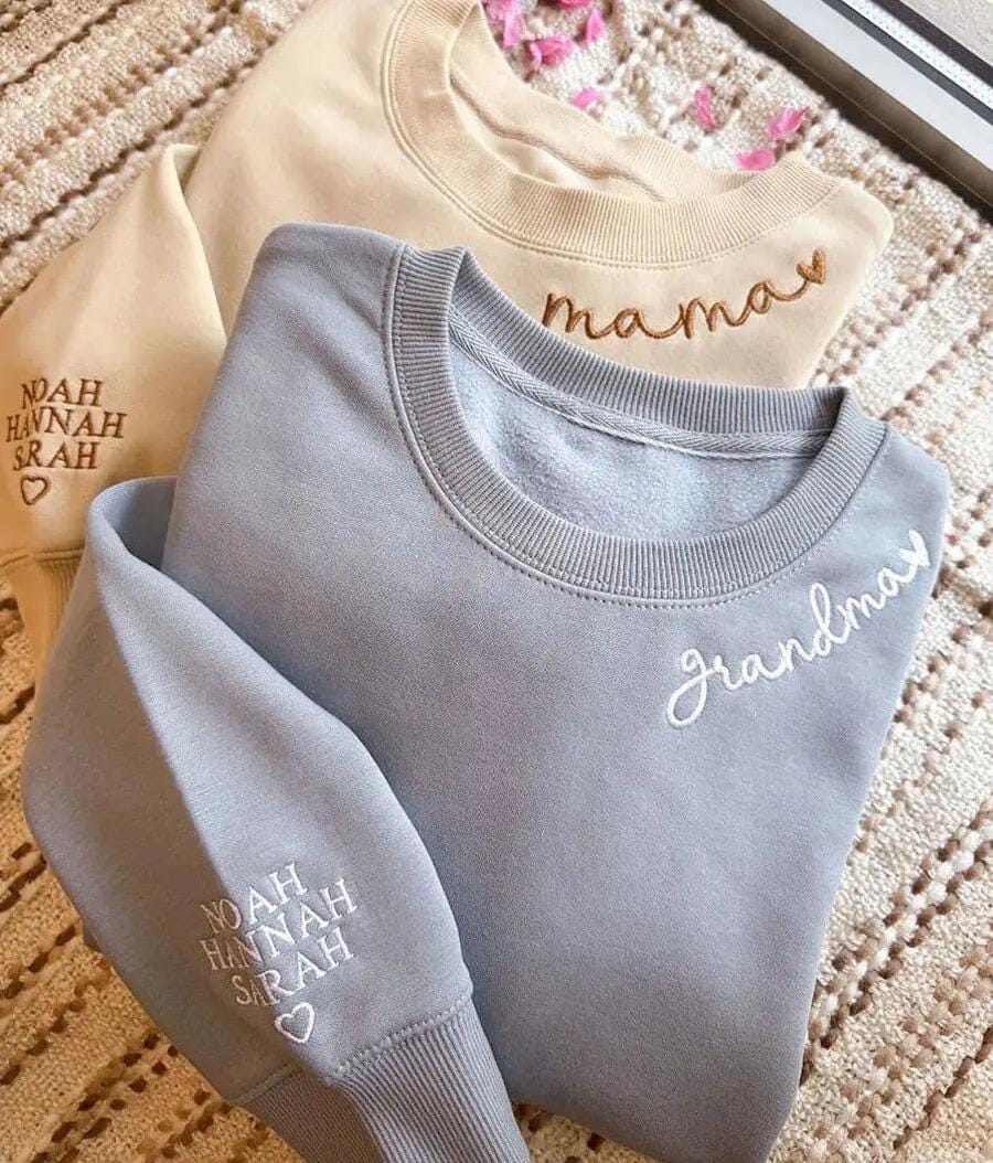 Custom Mama Neckline Embroidered Sweatshirt, Embroidered Hoodie, Cool Mom Outfit, Trendy Mom Clothing, Mom Life Apparel, Mother Day Gift