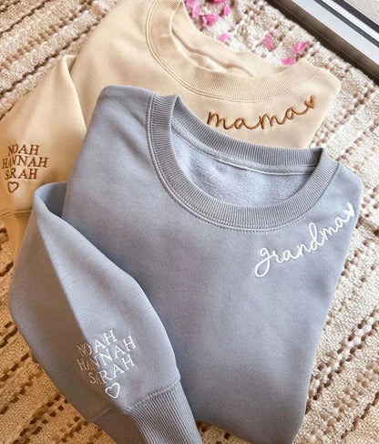 Custom Mama Neckline Embroidered Sweatshirt, Embroidered Hoodie, Cool Mom Outfit, Trendy Mom Clothing, Mom Life Apparel, Mother Day Gift
