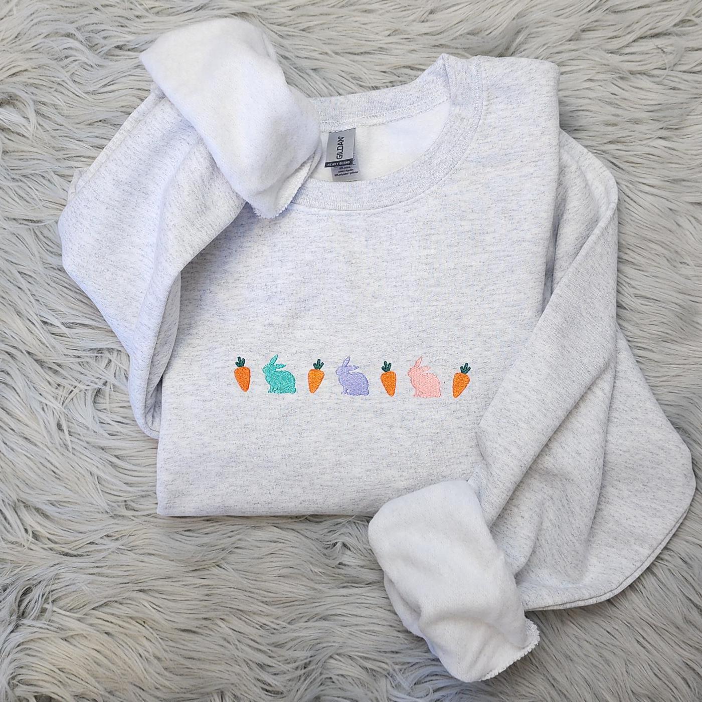 Embroidered Bunnies and Carrots Crewneck - Easter Apparel
