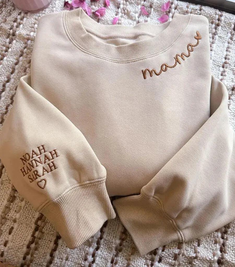 Custom Mama Neckline Embroidered Sweatshirt, Embroidered Hoodie, Cool Mom Outfit, Trendy Mom Clothing, Mom Life Apparel, Mother Day Gift