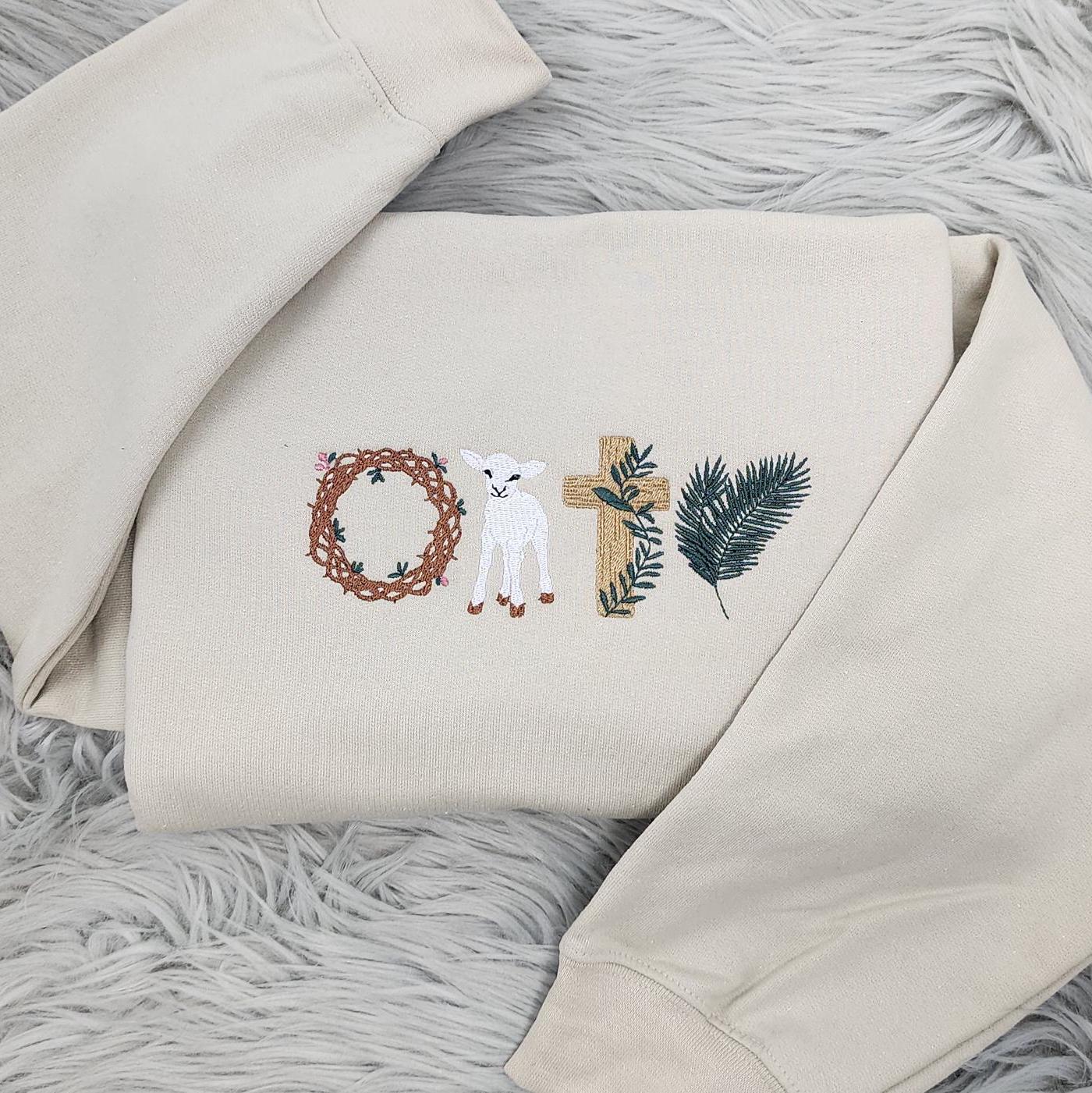 He Is Risen Embroidered Crewneck: Christian Easter Sunday Sweatshirt, Faith-Based Religious Apparel Pullover