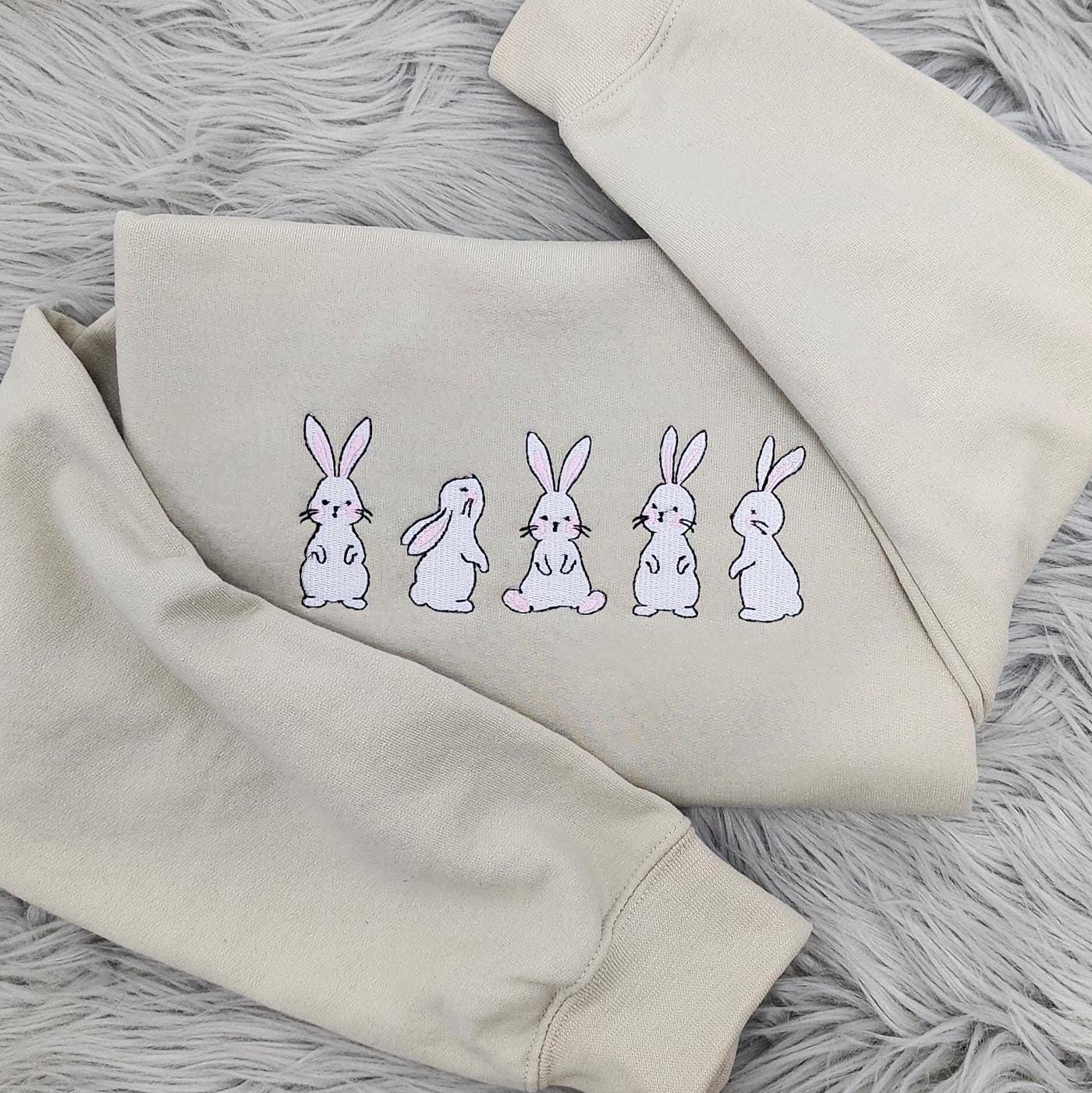 Adorable Bunnies Embroidered Crewneck - Easter Crewneck -Cottontail Shirt - Cute Embroidered Bunnies - Sweatshirt - T-Shirt - Hoodie