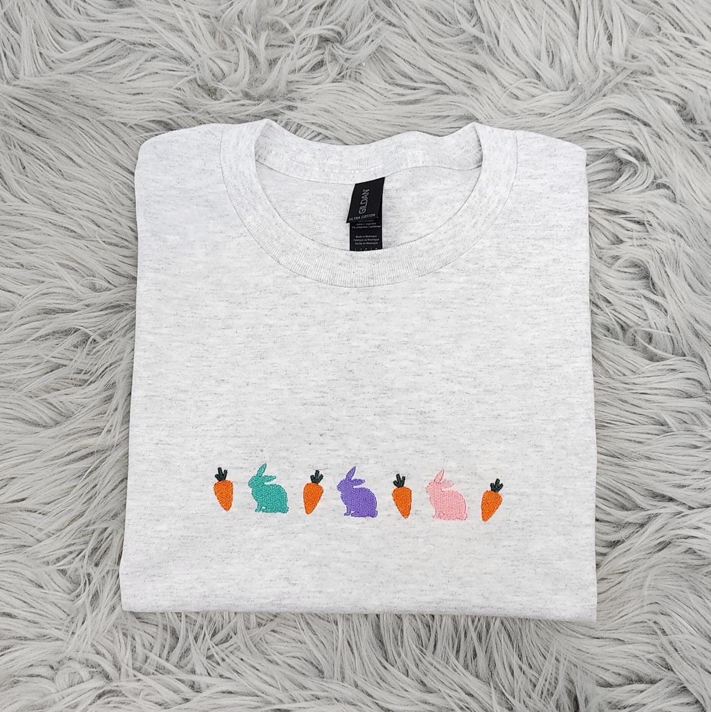 Embroidered Bunnies and Carrots Crewneck - Easter Apparel
