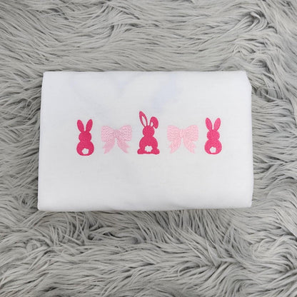Bunnies and Bows Embroidered Crewneck - Cute bunnies Shirt - Easter Apparel - Cute Bow - Spring Outfit - Sweatshirt - T-Shirt - Hoodie