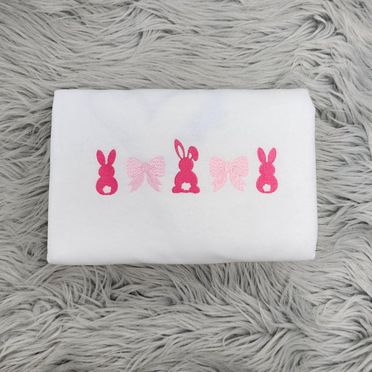 Bunnies and Bows Embroidered Crewneck - Cute bunnies Shirt - Easter Apparel - Cute Bow - Spring Outfit - Sweatshirt - T-Shirt - Hoodie
