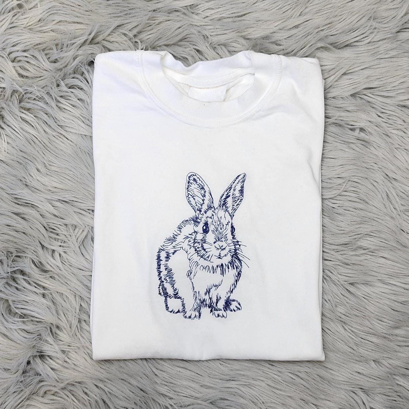 Embroidered Bunny Crewneck: Sketch-Style Easter Shirt, Spring Bunny Rabbit