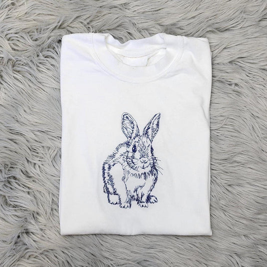 Embroidered Bunny Crewneck: Sketch-Style Easter Shirt, Spring Bunny Rabbit