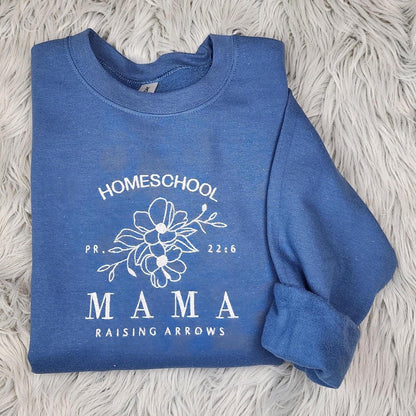 Embroidered Homeschool Mama Crewneck: Raising Arrows Floral Sweatshirt, Homeschooling Apparel for Moms