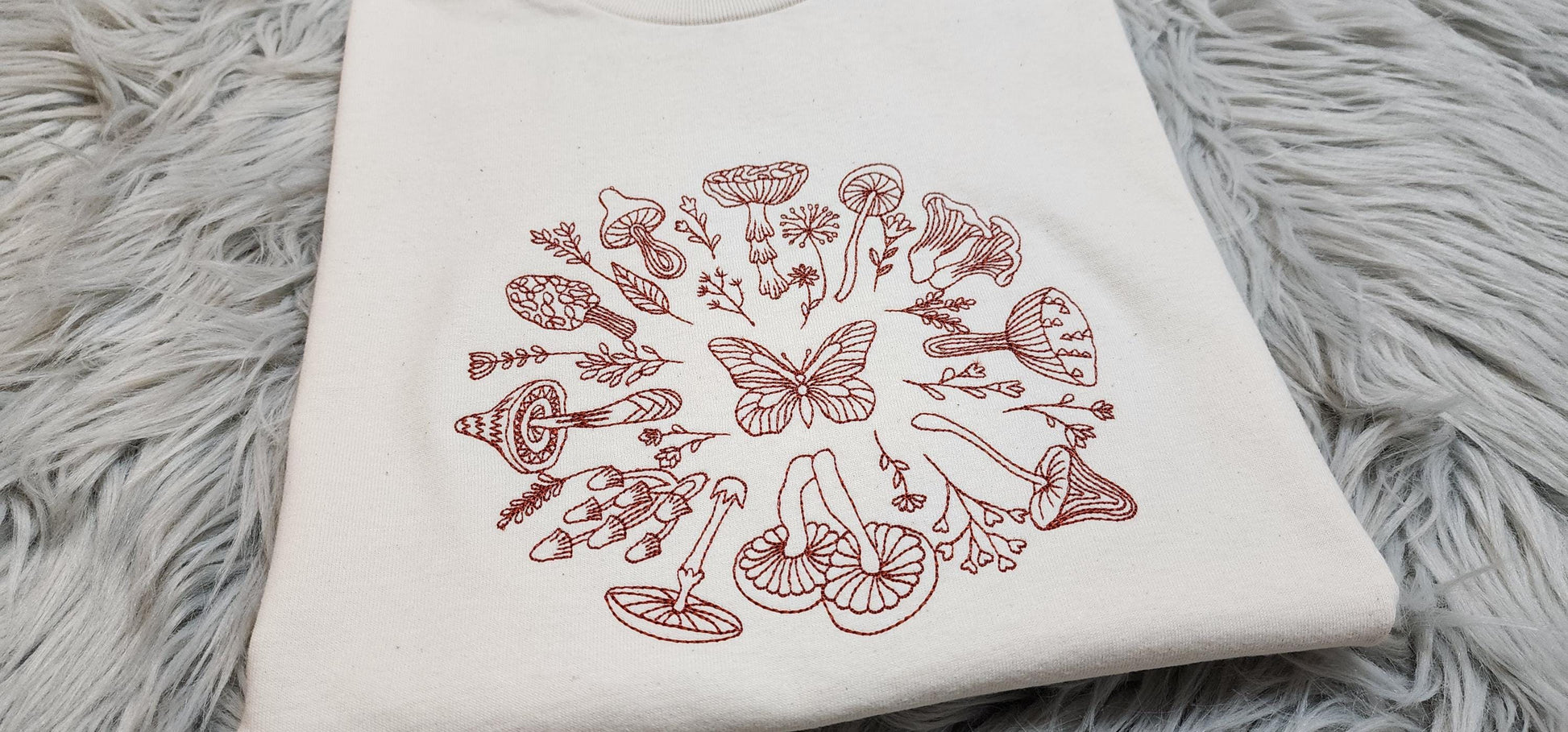 Embroidered Mushroom Forest Crewneck: Nature-Inspired Sweatshirt, Fairy Magic Wildflower Circle