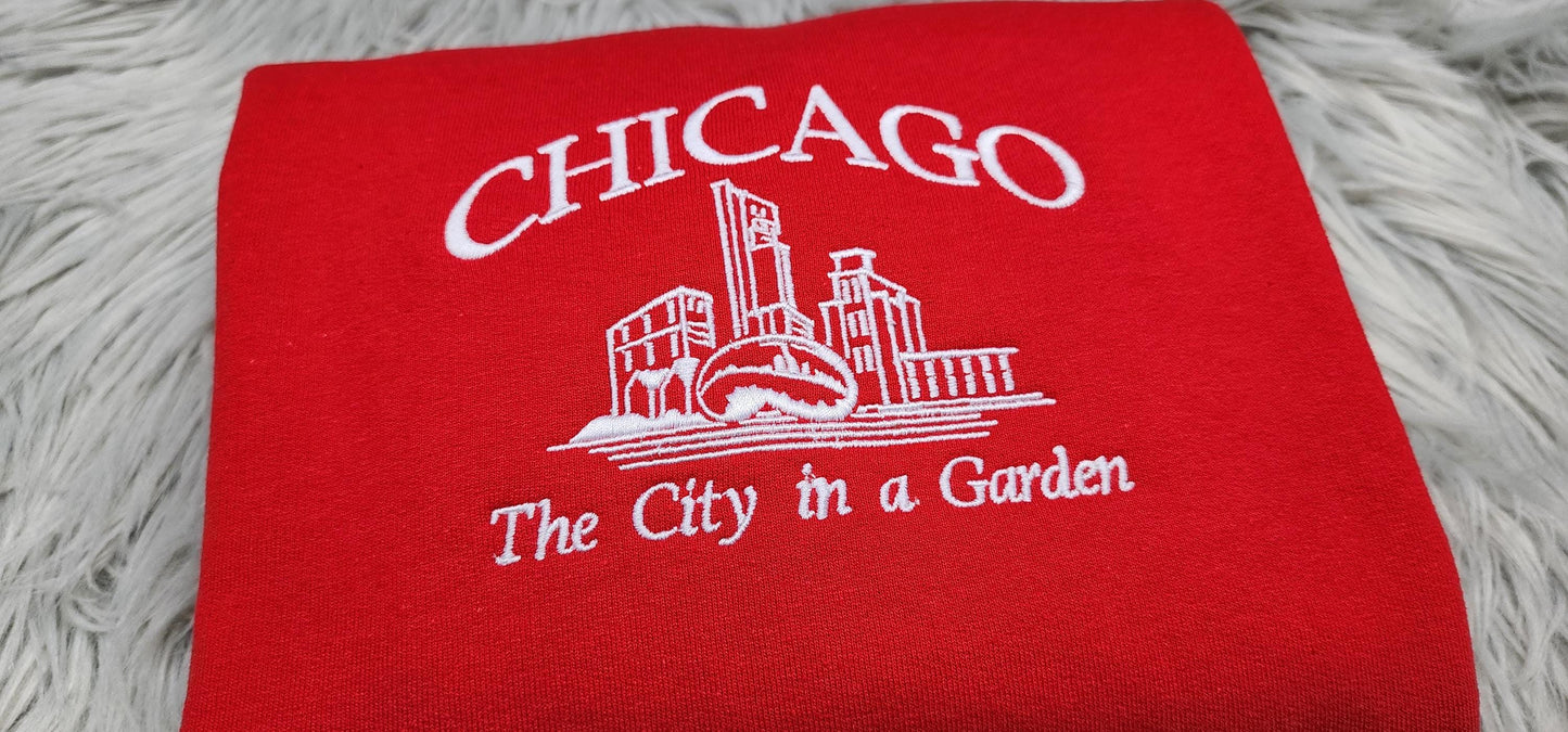 Embroidered Chicago Crewneck: City Skyline Sweatshirt, Midwest Landmark Shirt