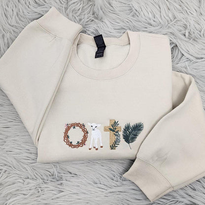 He Is Risen Embroidered Crewneck: Christian Easter Sunday Sweatshirt, Faith-Based Religious Apparel Pullover