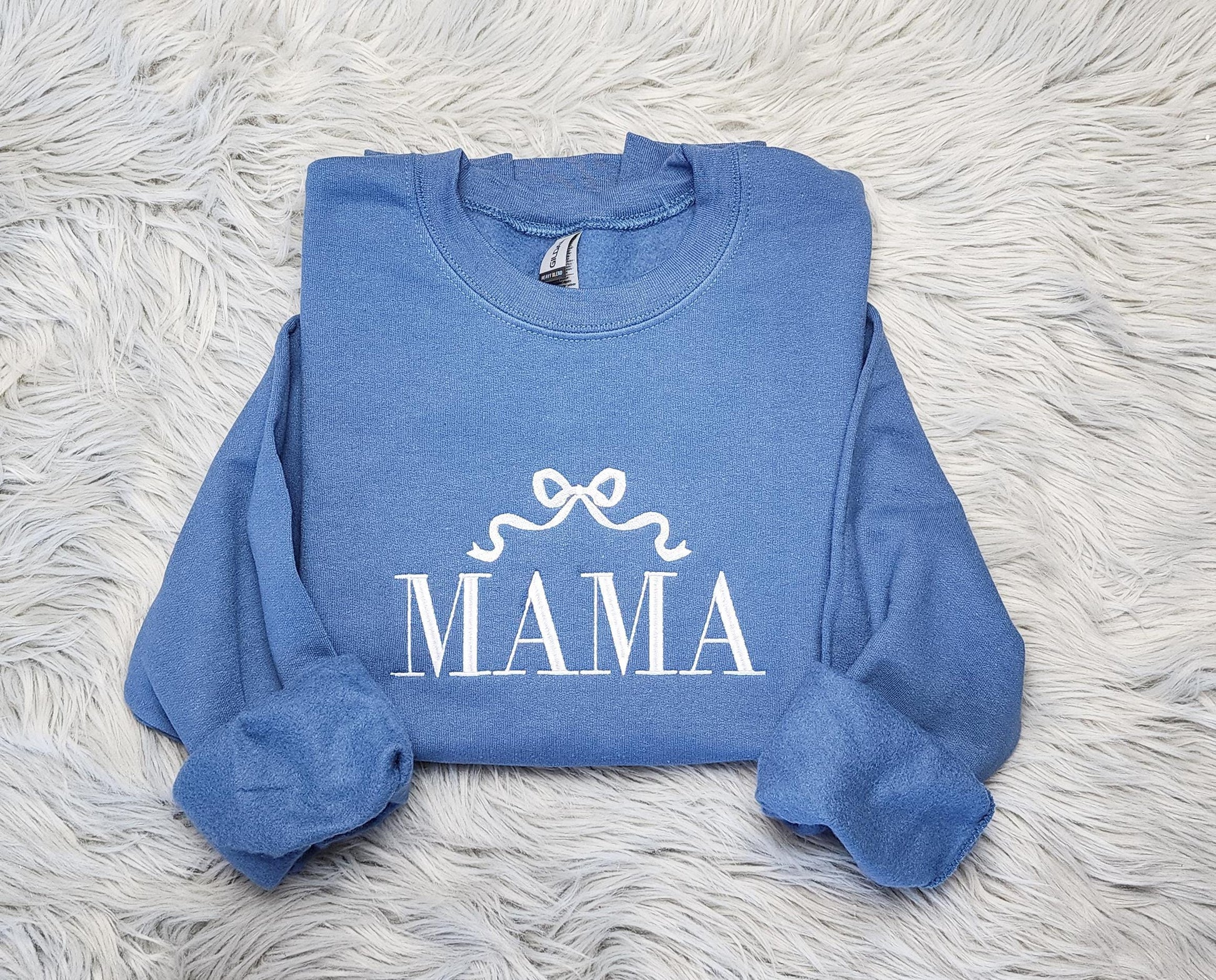 Mama Embroidered Crewneck Sweatshirt | Elegant Bow, Mother's Day Gift