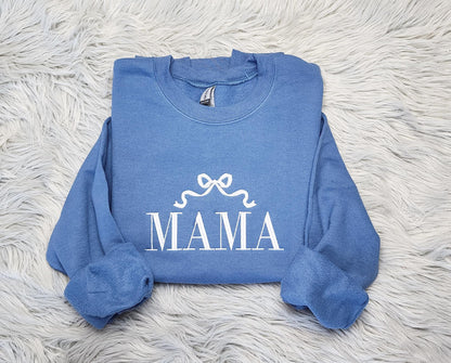 Mama Embroidered Crewneck Sweatshirt | Elegant Bow, Mother's Day Gift