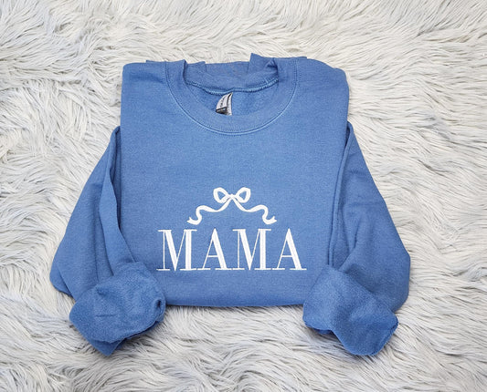 Mama Embroidered Crewneck Sweatshirt | Elegant Bow, Mother's Day Gift