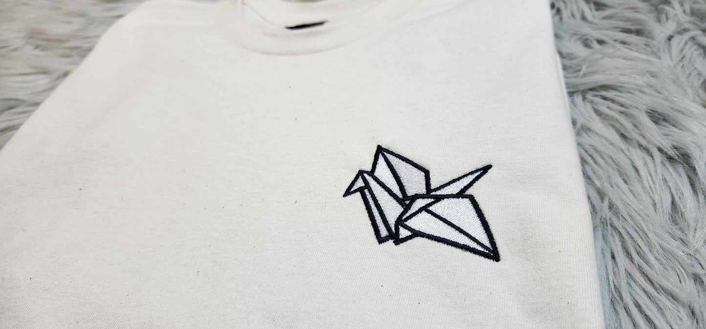 Embroidered Origami Crane Crewneck: Japanese Paper Art Shirt, Orizuru Sweatshirt