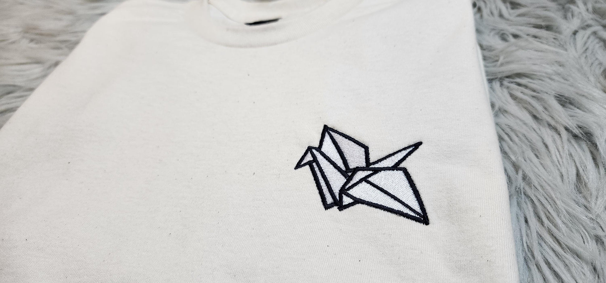 Embroidered Origami Crane Crewneck: Japanese Paper Art Shirt, Orizuru Sweatshirt