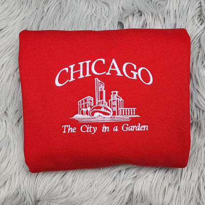 Embroidered Chicago Crewneck: City Skyline Sweatshirt, Midwest Landmark Shirt