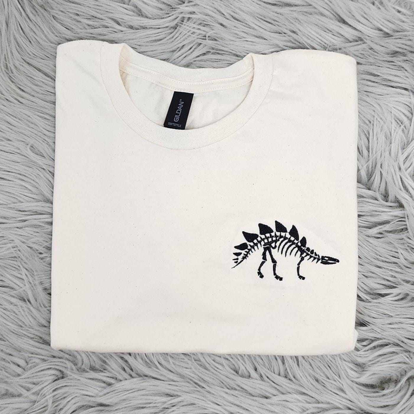 Embroidered Stegosaurus Skeleton Shirt: Dinosaur Fossil Pocket Logo