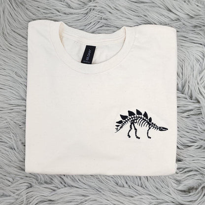 Embroidered Stegosaurus Skeleton Shirt: Dinosaur Fossil Pocket Logo