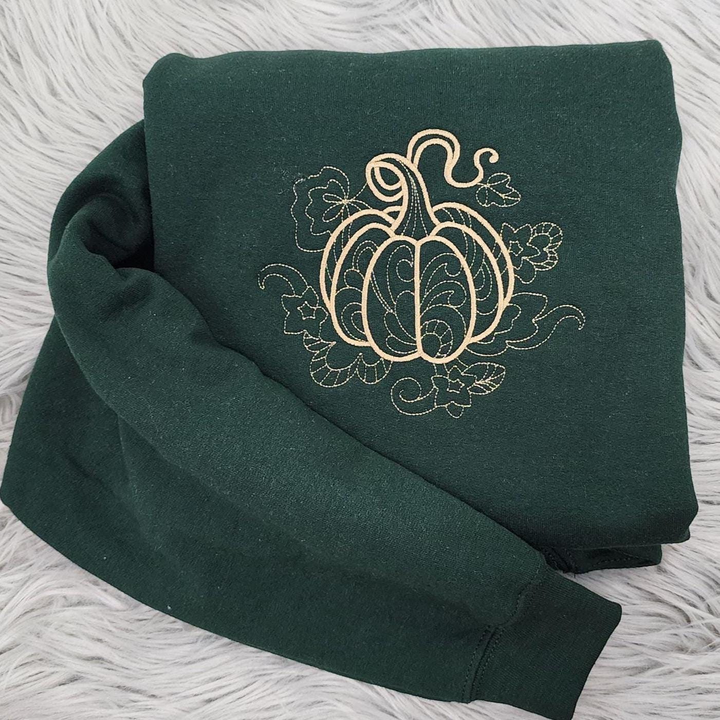 Embroidered Pumpkin Crewneck Sweatshirt: Elegant Fall Boho Style Pumpkins