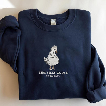 Embroidered Silly Goose Bride Shirt, Bride To Be Funny Goose Lover Sweatshirt, Newlyweds Tee, Honeymooning Tshirt, Matching Married Shirt
