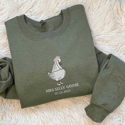 Embroidered Silly Goose Bride Shirt, Bride To Be Funny Goose Lover Sweatshirt, Newlyweds Tee, Honeymooning Tshirt, Matching Married Shirt