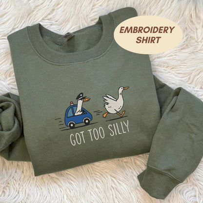 Embroidered Got Too Silly Shirt, Silly Goose Shirt, Silly Goose Shirt, Silly Goose On The Loose Funny Tshirt, Spooky Season Goose Shirt