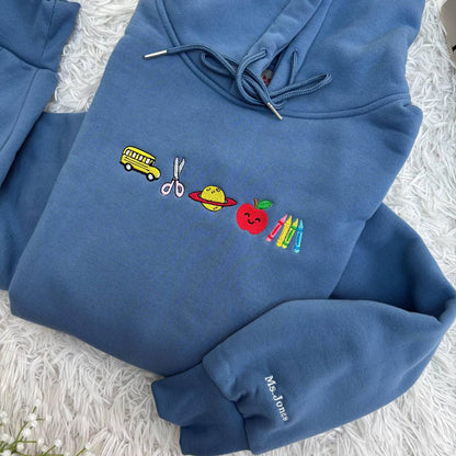 Custom Apple Teacher Sweatshirt, Back To School Teacher Sweatshirt,  Embroidered Classroom Shirt, Gift for Teacher