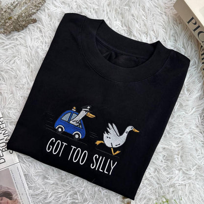 Embroidered Got Too Silly Shirt, Silly Goose Shirt, Silly Goose Shirt, Silly Goose On The Loose Funny Tshirt, Spooky Season Goose Shirt
