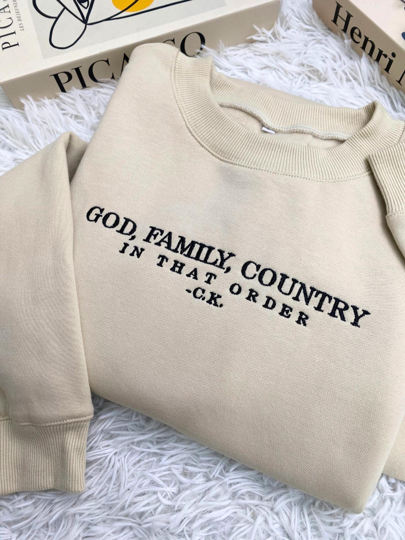 Embroidered Charlie Kirk God Family Country In That Order Sweatshirt Conservative Movement MAGA Trump God Bless The USA America, Freedom