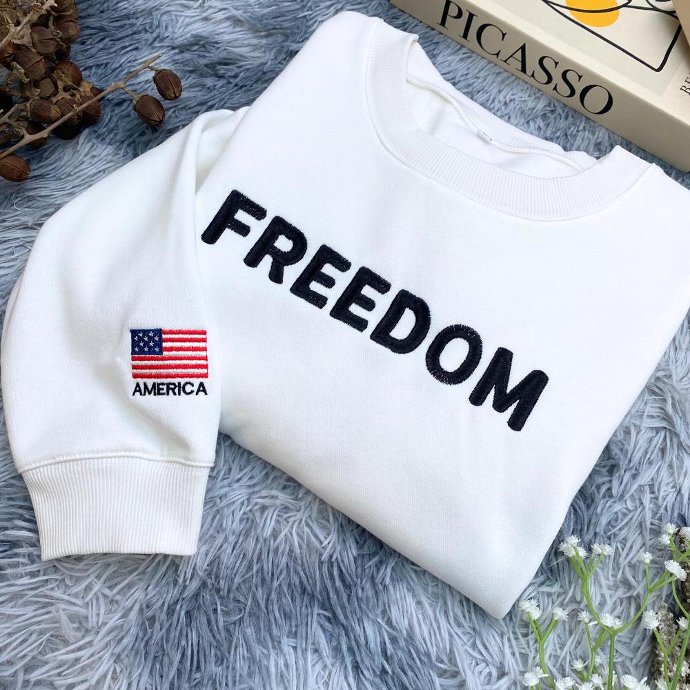 Charlie Kirk Freedom Embroidered Shirt, Charlie Kirk Embroidery Tee, Charlie Kirk Freedom Embroidered Sweatshirt, Charlie Kirk Embroidered