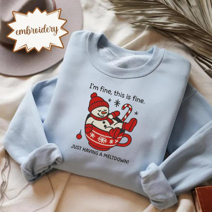 Funny Quote Snowman Embroidered Shirt, Cute Christmas Embroidery Sweatshirt, Hot Cocoa Winter Embroidery Tee