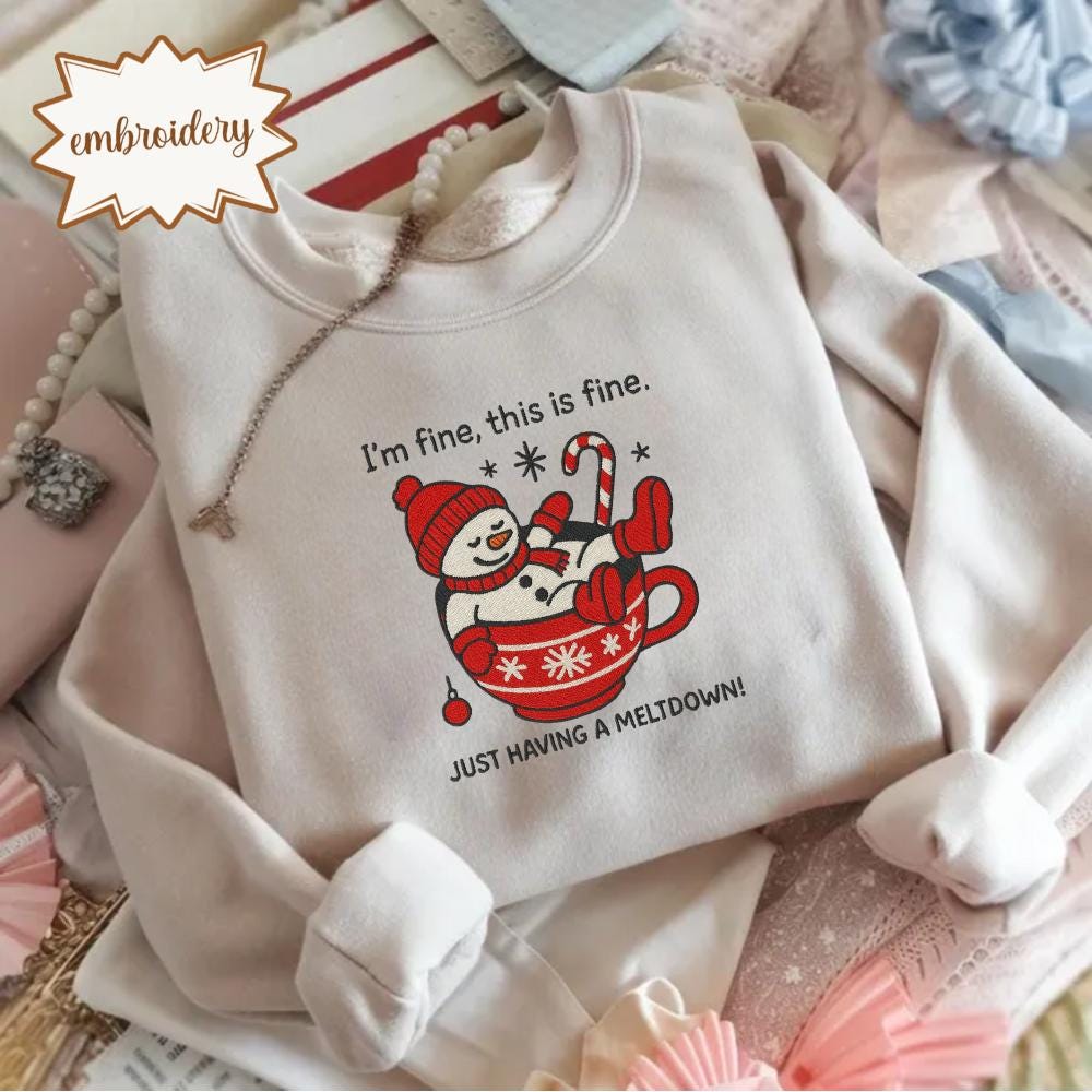 Funny Quote Snowman Embroidered Shirt, Cute Christmas Embroidery Sweatshirt, Hot Cocoa Winter Embroidery Tee