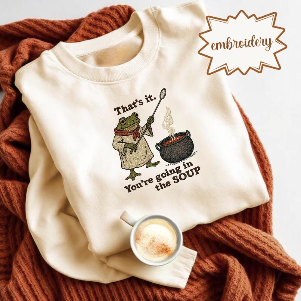 Frog Soup Embroidered Shirt, Funny Meme Embroidery Tee, Cute Animal Embroidered Gift, Spooky Season Halloween Shirt