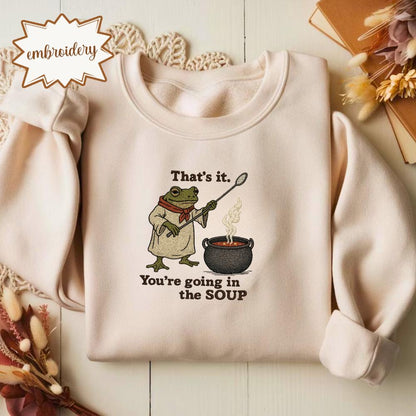 Frog Soup Embroidered Shirt, Funny Meme Embroidery Tee, Cute Animal Embroidered Gift, Spooky Season Halloween Shirt