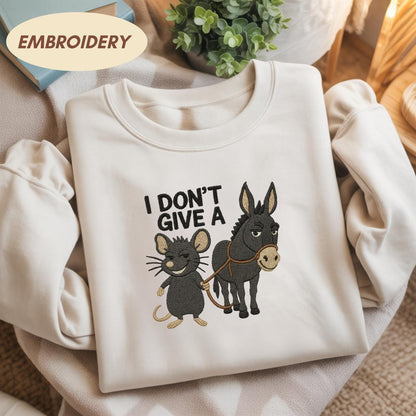 I Don't Give A Rats Ass Sarcasm Embroidered  Shirt, Rats Ass Sweatshirt, Funny Sarcastic Animal Shirt, Rooster Funny Shirt