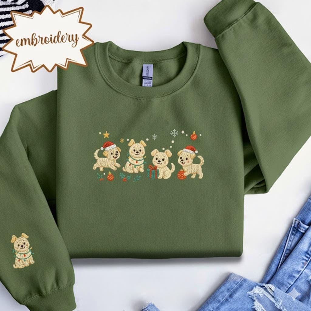 Christmas Dog Embroidered Sweatshirt | Funny Holiday Hoodie | Cute Cozy Embroidered Dog Lover Christmas Sweater