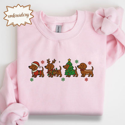 Christmas Dachshund Embroidered Sweatshirt | Holiday Dog Lover Embroidery Shirt | Cute Wiener Dog Christmas Sweater Gift